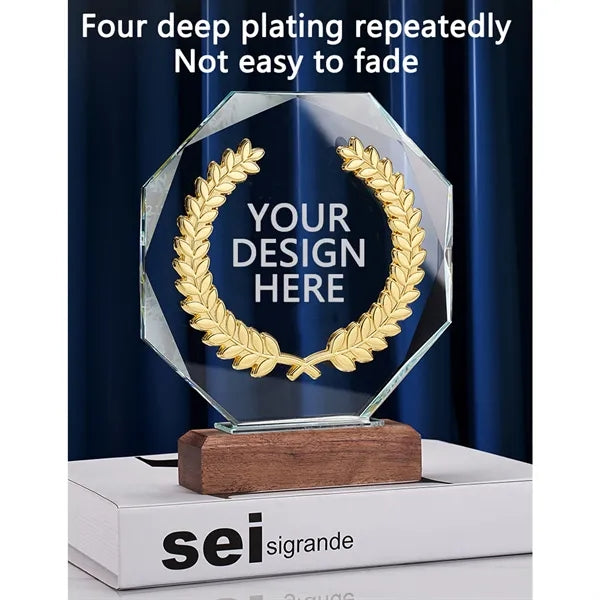 Solid Wood Base Crystal Trophy