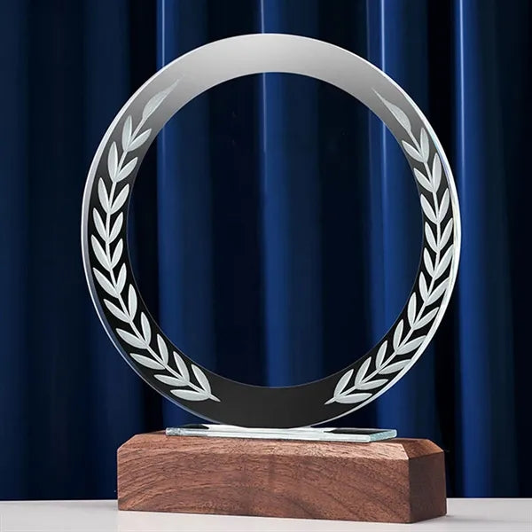 Solid Wood Base Crystal Trophy