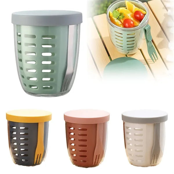 Portable Drainable Fruit Storage Cup with Fork