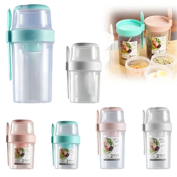 Portable Double Compartment Breakfast Salad Cup with Fork