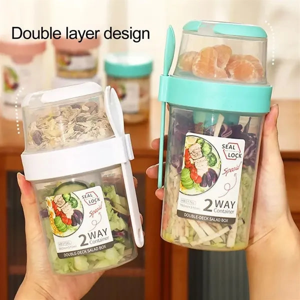 Portable Double Compartment Breakfast Salad Cup with Fork