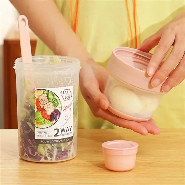 Portable Double Compartment Breakfast Salad Cup with Fork