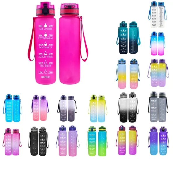 32 Oz. Motivational Sports Water Bottle With Time Marker