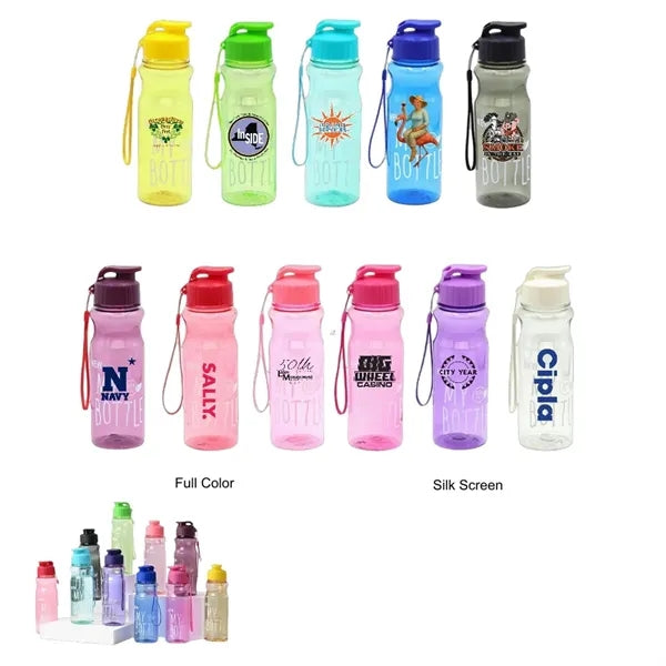 19 oz Transparent PET Flip-Top Sport Bottle with Carry Strap