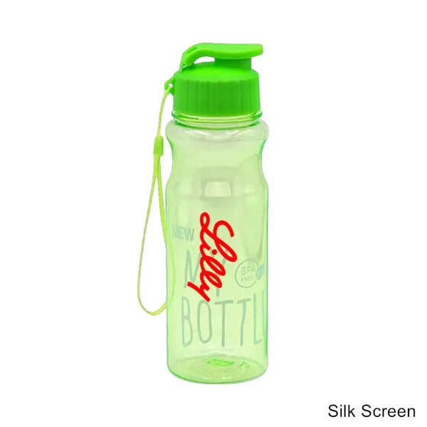 19 oz Transparent PET Flip-Top Sport Bottle with Carry Strap