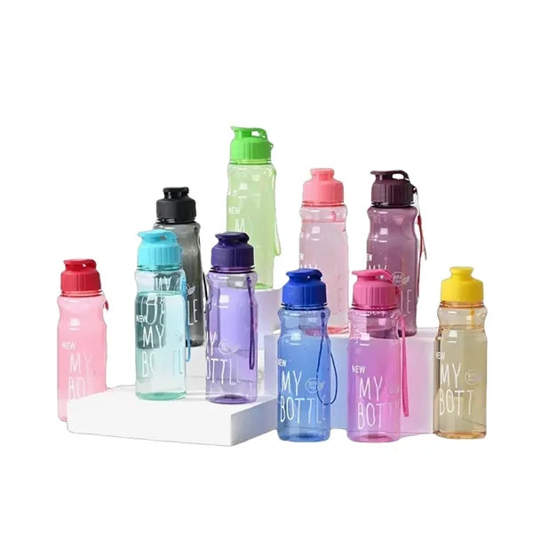 19 oz Transparent PET Flip-Top Sport Bottle with Carry Strap