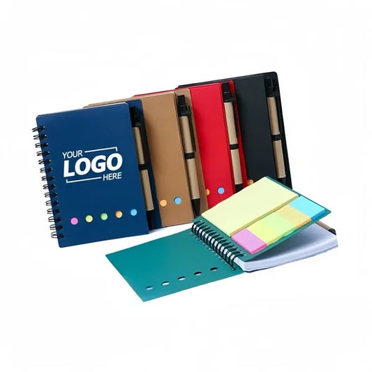 Kraft Paper Cover Spiral Notebook with Sticky Notes and Pen