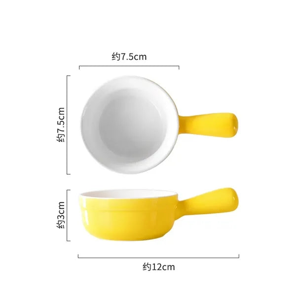 Household Ceramic Flat Bottom Mini Bowl with Handle