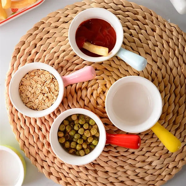 Household Ceramic Flat Bottom Mini Bowl with Handle