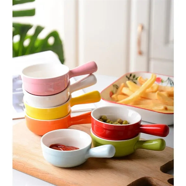 Household Ceramic Flat Bottom Mini Bowl with Handle