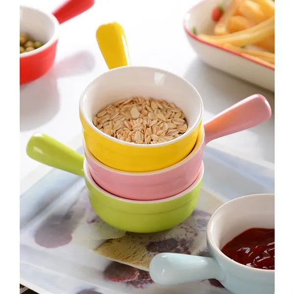 Household Ceramic Flat Bottom Mini Bowl with Handle