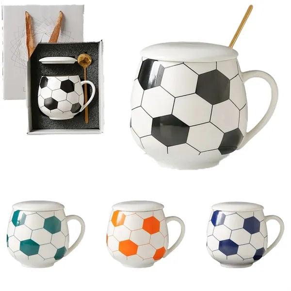 Soccer Shape Ceramic Coffee Tea Mug with Lid