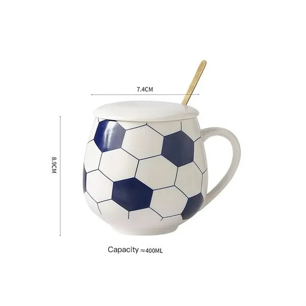 Soccer Shape Ceramic Coffee Tea Mug with Lid