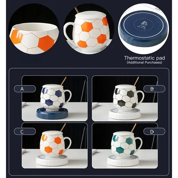 Soccer Shape Ceramic Coffee Tea Mug with Lid