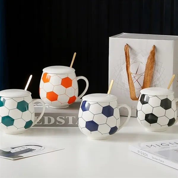 Soccer Shape Ceramic Coffee Tea Mug with Lid
