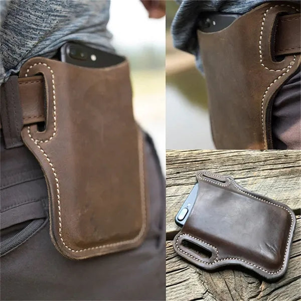Vintage Crazy Horse Leather Belt Phone Waist Bag