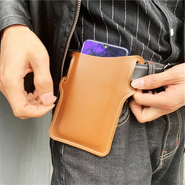 Vintage Crazy Horse Leather Belt Phone Waist Bag