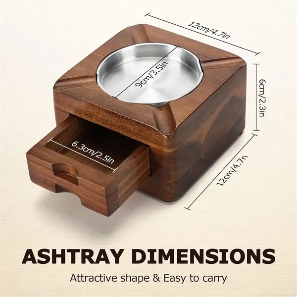 Wooden Square Cigar Ashtray with Hidden Drawer