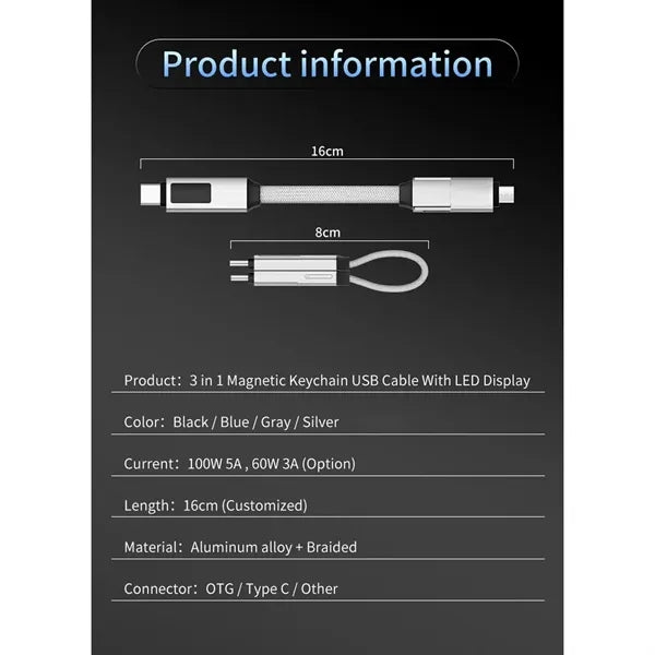 3-in-1 Keychain Charging Cable with Display