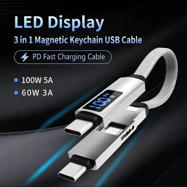 3-in-1 Keychain Charging Cable with Display