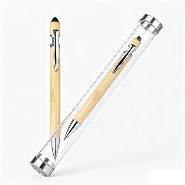 Engraved Bamboo Alpha Stylus Pen With Barreled