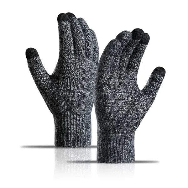 Touchscreen gloves with anti-slip grip, knitted for warmth.