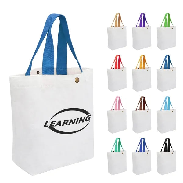 Small Canvas Tote Bag With Colorful Handle & Snap Closure