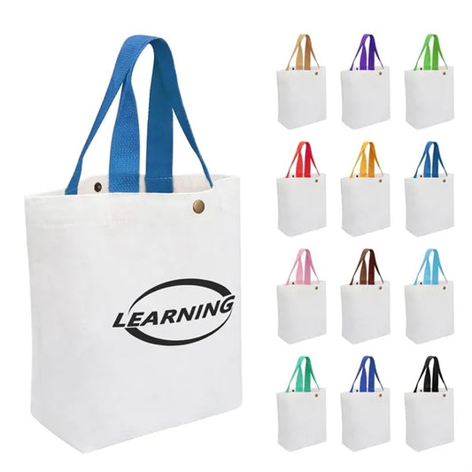 Small Canvas Tote Bag With Colorful Handle & Snap Closure