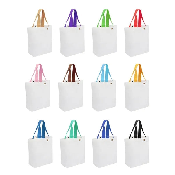 Small Canvas Tote Bag With Colorful Handle & Snap Closure