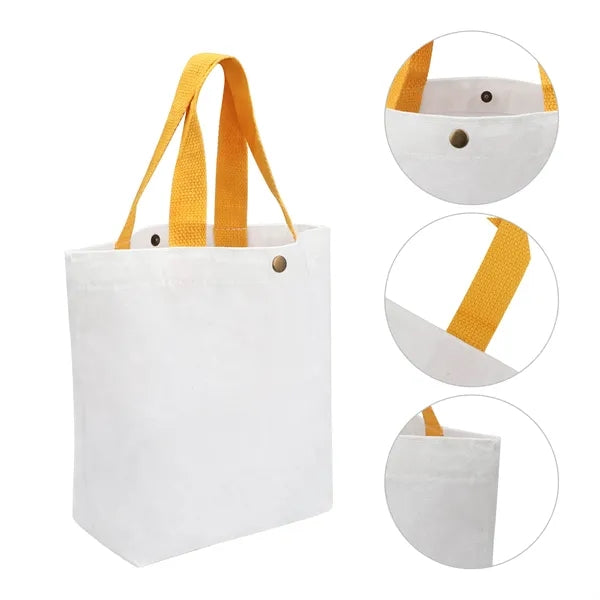Small Canvas Tote Bag With Colorful Handle & Snap Closure