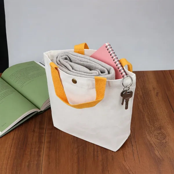 Small Canvas Tote Bag With Colorful Handle & Snap Closure