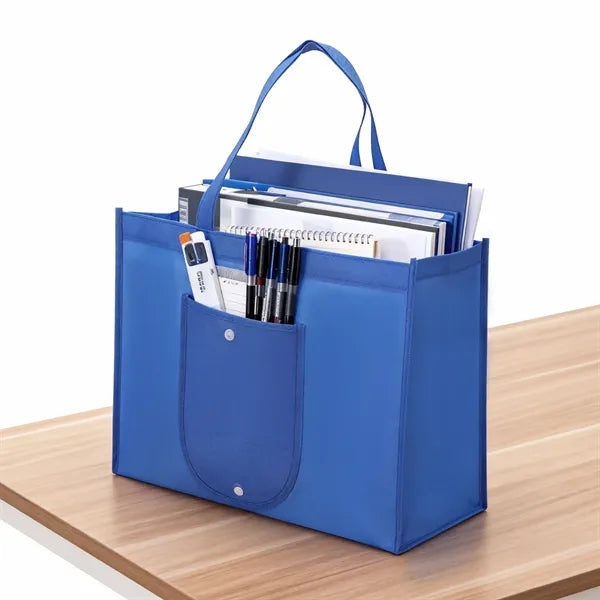 Non Woven Foldable Shopping Tote Bag W/ Snap Closure