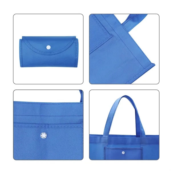 Non Woven Foldable Shopping Tote Bag W/ Snap Closure