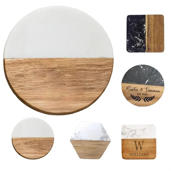 Engraved Wood and Marble Coasters
