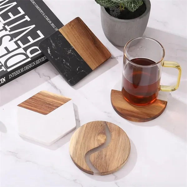 Engraved Wood and Marble Coasters
