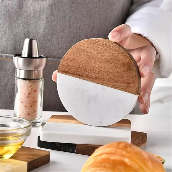 Engraved Wood and Marble Coasters