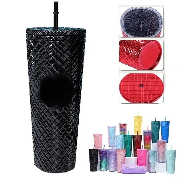 Studded Plastic 24oz Drinking Tumbler With Straw