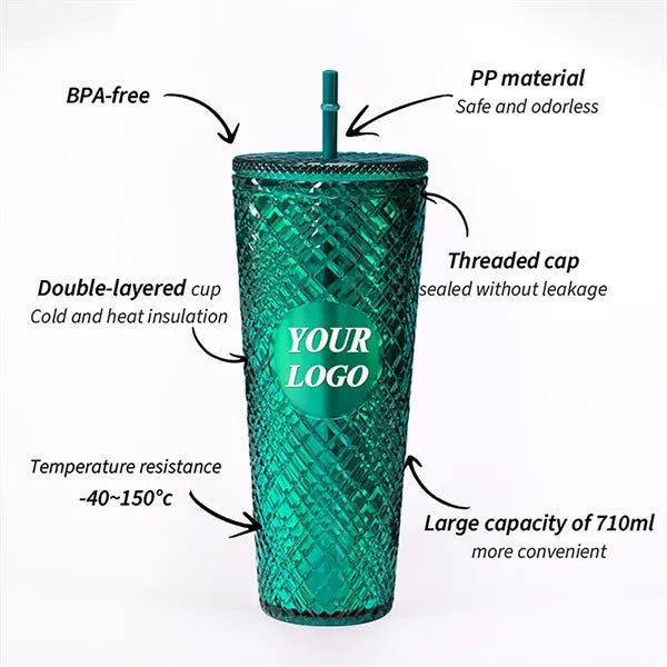 Studded Plastic 24oz Drinking Tumbler With Straw