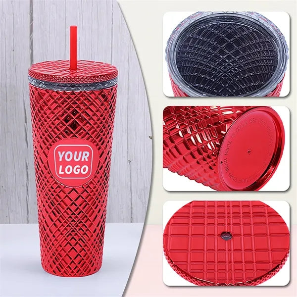 Studded Plastic 24oz Drinking Tumbler With Straw