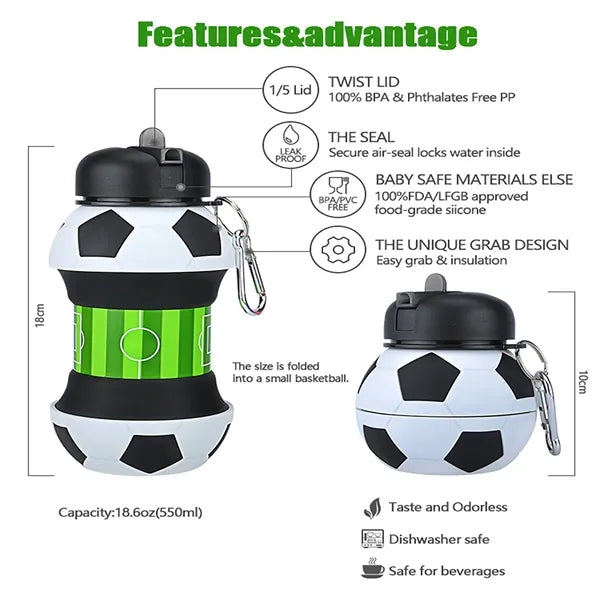 Football Drinking Soccer Silicon Collapsible Bottle