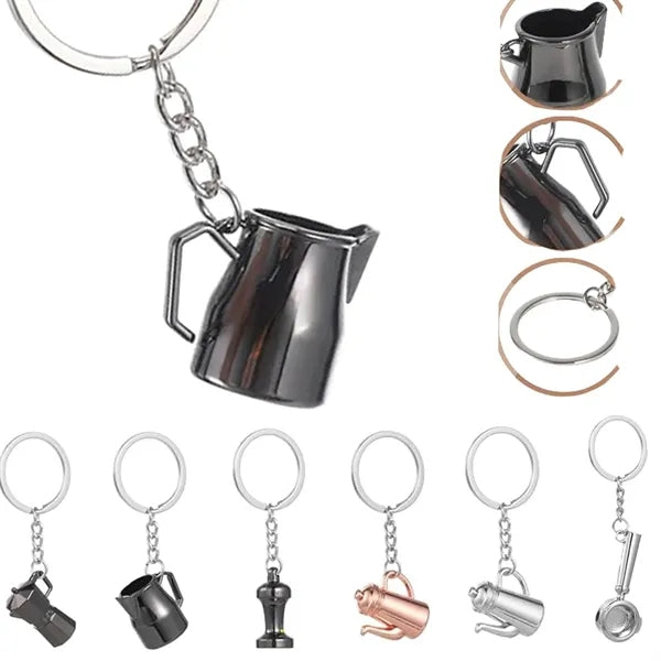 3d Metal Car Pendant Coffee Maker Gift Keychain