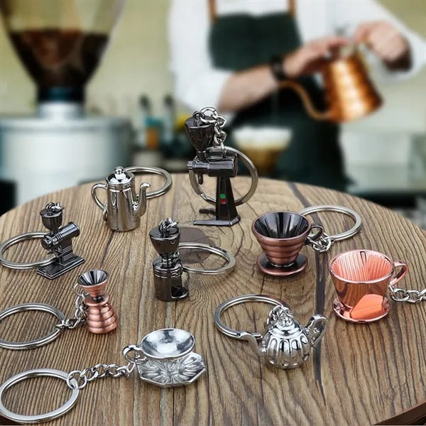 3d Metal Car Pendant Coffee Maker Gift Keychain