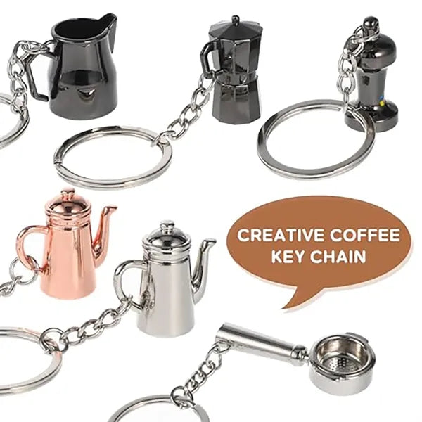 3d Metal Car Pendant Coffee Maker Gift Keychain