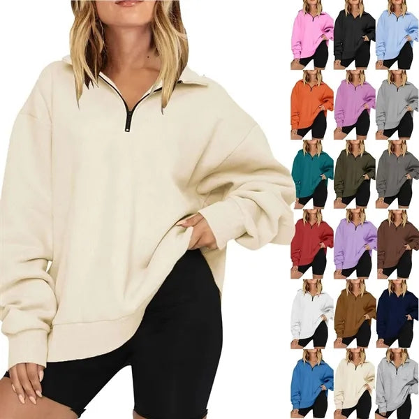 Casual Top Half Zipper Long Sleeve Plus Fleece Shirt
