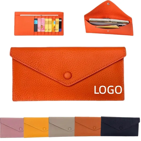Slim Leather Long Wallet Snap Closure Card Case Coin Purse
