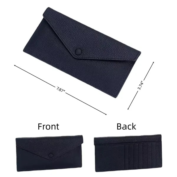 Slim Leather Long Wallet Snap Closure Card Case Coin Purse