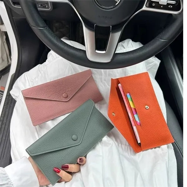Slim Leather Long Wallet Snap Closure Card Case Coin Purse