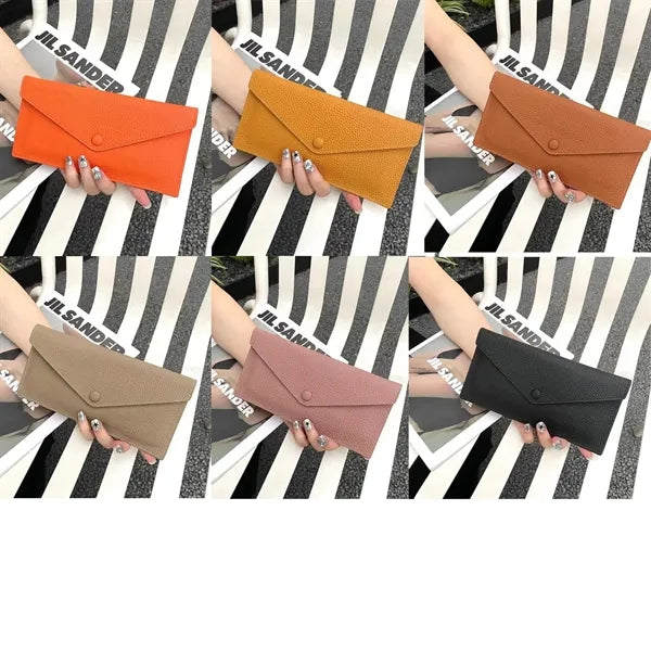 Slim Leather Long Wallet Snap Closure Card Case Coin Purse