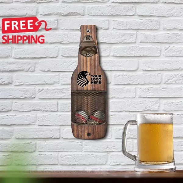 Vintage Wood Wall Mounted Beer Bottle Opener