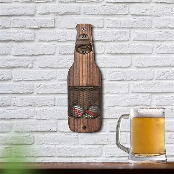 Vintage Wood Wall Mounted Beer Bottle Opener